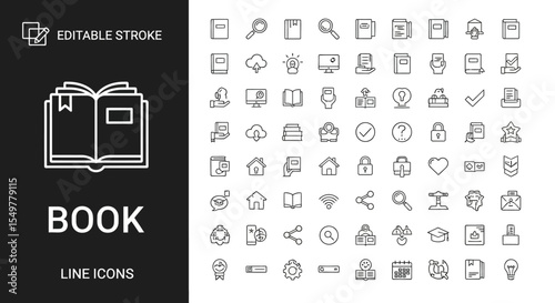Editable Stroke Book Line Icons 100+ High-Quality Vector Illustrations for Design Projects