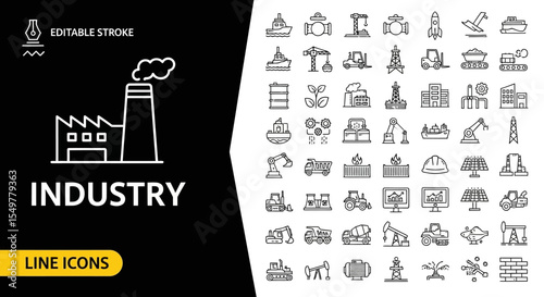 Industrial Revolution Editable Line Icons for Manufacturing and Production