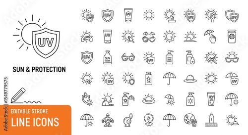 Ultimate Sun & Protection Line Icons Editable Stroke Vector Graphics for Websites and Apps