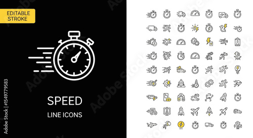 High-Speed Line Icons Editable Stroke Stopwatch Vector Graphics