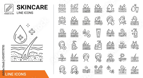 Skincare Line Icons A Comprehensive Set of 40+ Icons for Beauty and Wellness