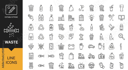 Waste Management Line Icons  A Comprehensive Set of 80+ Editable Vector Graphics for Recycling and Disposal