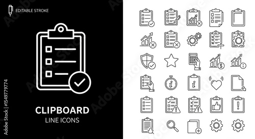 Editable Checklist Clipboard Line Icons  Management & Organization