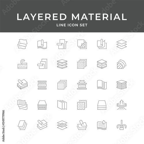 Layered Material Line Icon Set – Fabric, Textile, Structure, Sheet, Composite, Insulation, Minimal Vector Collection
