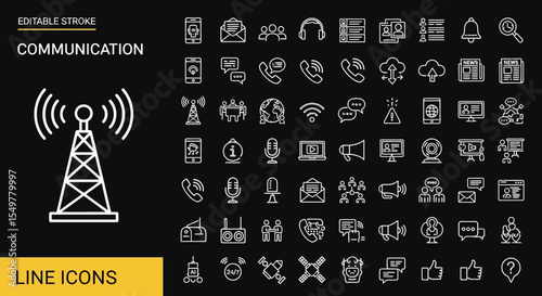Communication Line Icons Editable Stroke Vector Graphics