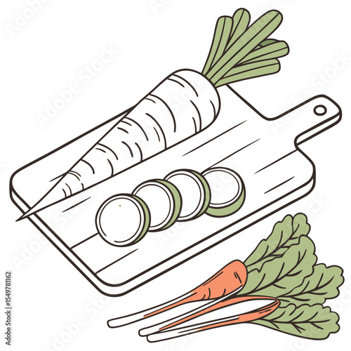 Arrowroot vegetables arranged on a cutting board