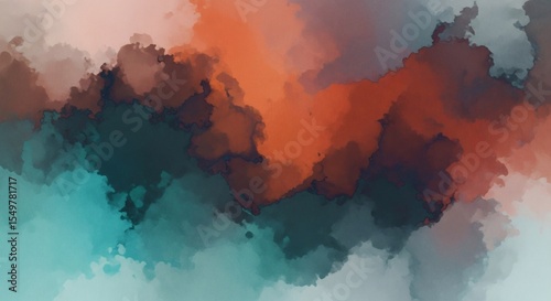 Abstract watercolor gradient background with harmonious blending of teal rust hues