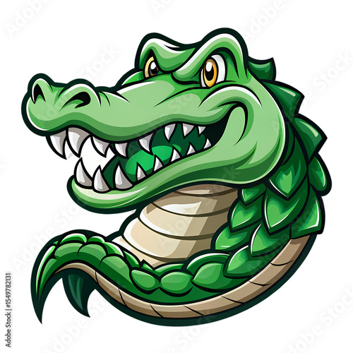 Grinning Alligator Head Illustration isolated on transparent bacckground
