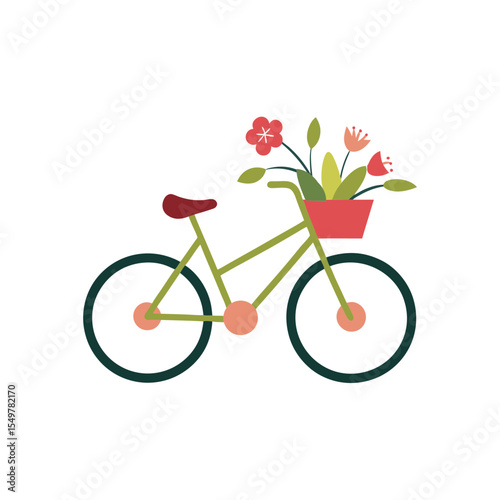 Bicycle with flowers in basket vector illustration