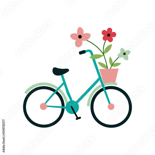 Bicycle with flowers in basket vector illustration