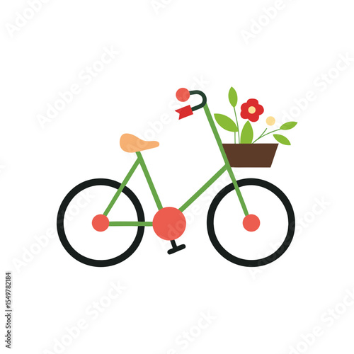 Bicycle with flowers in basket vector illustration