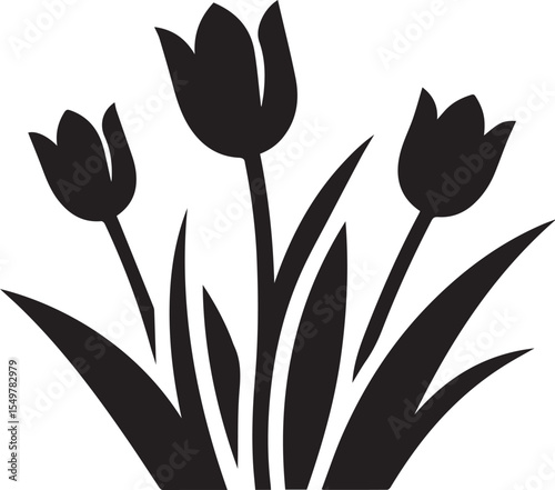 Simple tulip silhouette, Black tulip flower.