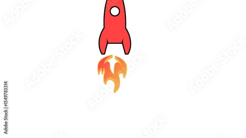 Red Rocket Launch Animation on White Background – Minimal Space Concept Loop