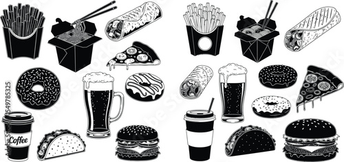 Assorted Fast Food Graphics Burger, Pizza Slice, Noodles, and More Delicious Options