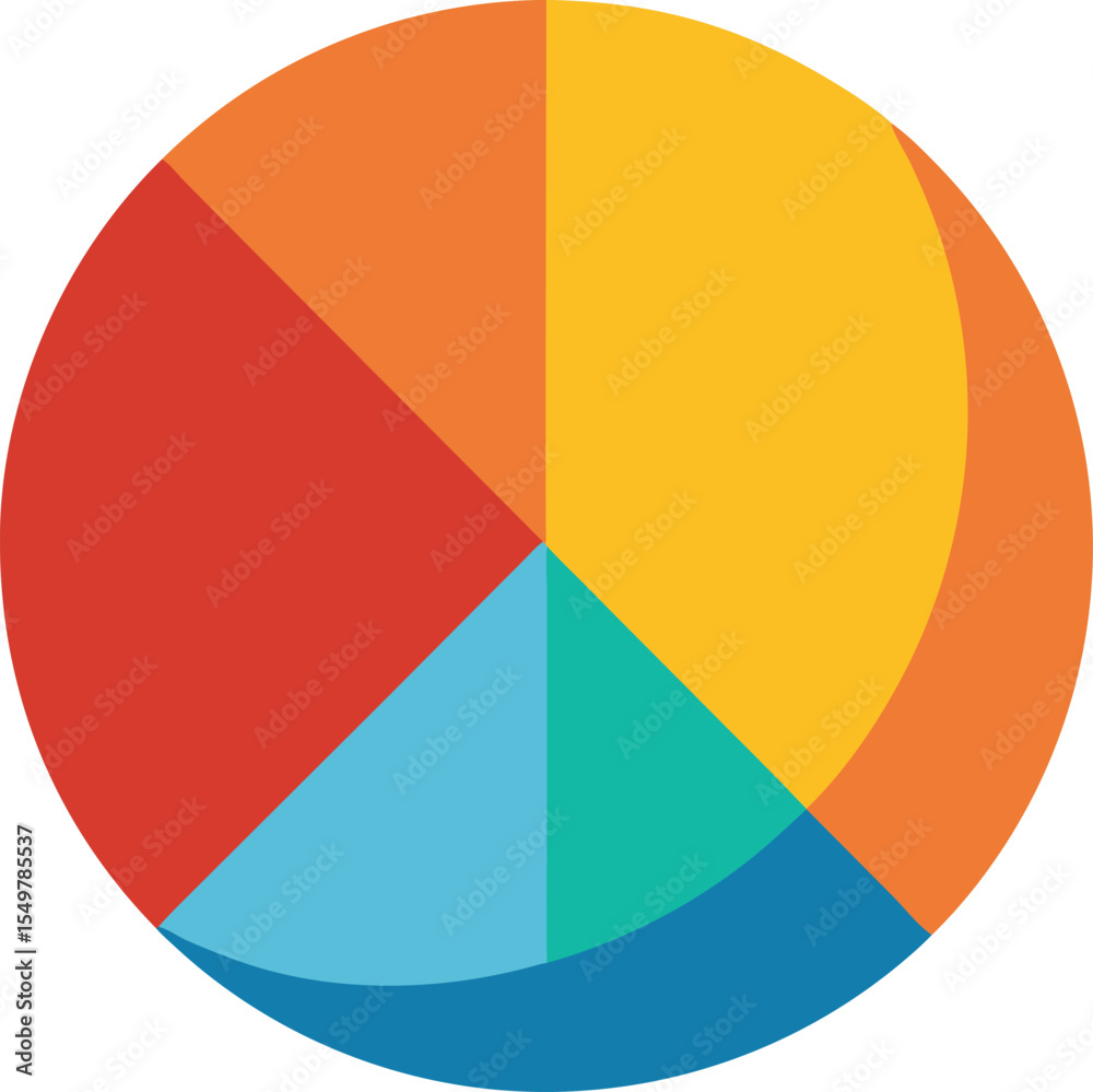 Fototapeta premium Colorful vector pie chart icon illustrating business growth data and financial success