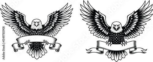 Bald Eagles with Wings Spread and Ribbon Banners Patriotic Art