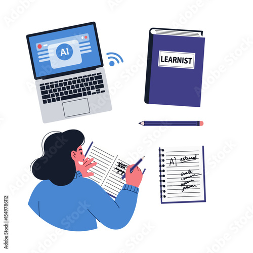 AI in everyday life set of objects illustrating modern technology. set of vector of augmented reality technology Illustrations object flat 2D. isolated object