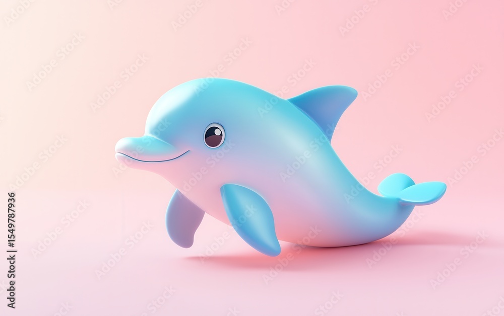 Obraz premium Kawaii-style plush dolphin on a pastel gradient background