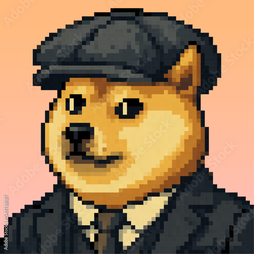 Doge in Peaky Blinders Outfit, Pixel Art