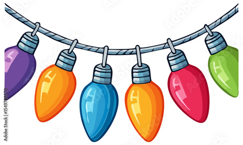 Colorful Christmas lights clipart illustration, isolated 