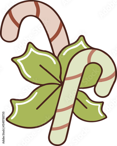A festive arrangement of a candy cane and mistletoe, conveying holiday happiness and celebration