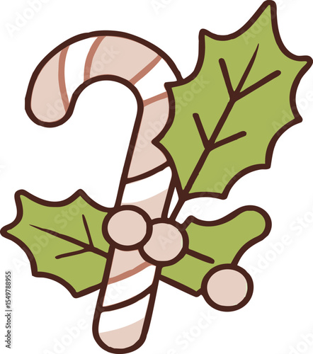 A decorative candy cane with mistletoe, evoking the warmth and festivity of the holiday season