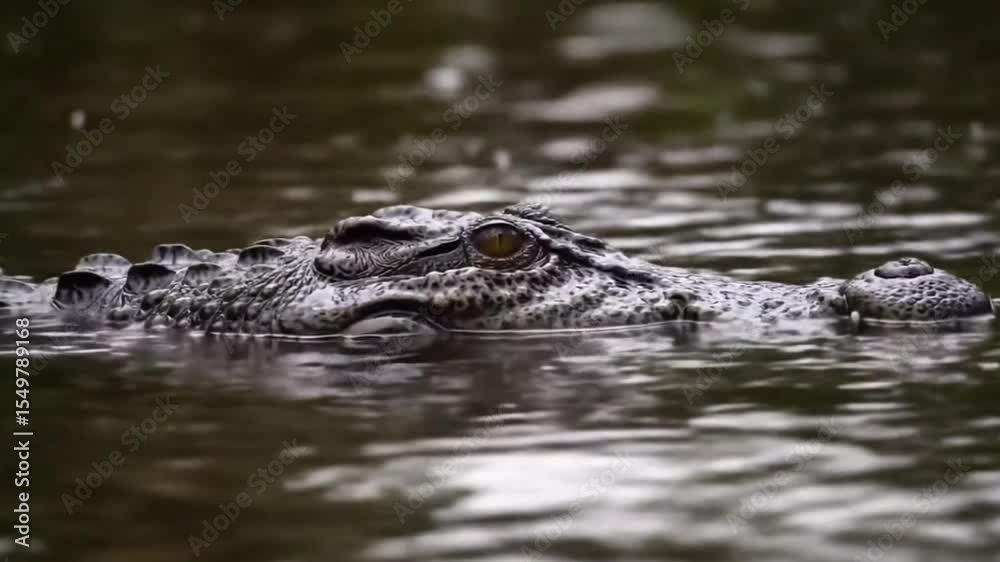 Crocodile Lurking Beneath the Surface with Tense Close-Up Ripples and Rising Suspense Crocodile Lurking Beneath the Surface with Tense Close-Up Ripples and Rising Suspense
