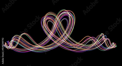 Vibrant Light Painting Heart on Black: A Stunning Abstract Display of Love, Energy, and Colorful Artistry for Modern Backgrounds and Design Elements