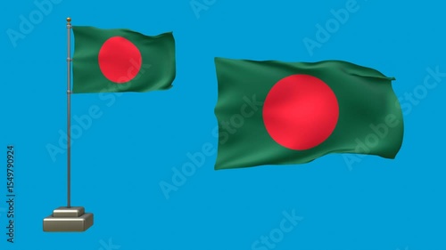 Bangladesh Flag 3D Animation on Blue Background