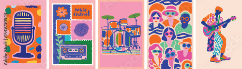 Colorful music festival vector with instruments and band performance theme