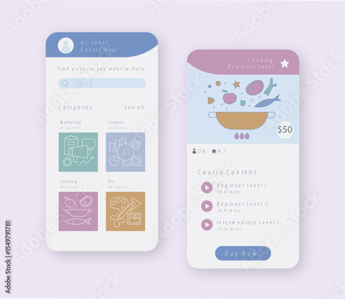 Cooking Concept Onboarding Mobile App Page with Flat Icons. UX, UI Design Template Vector Illustration