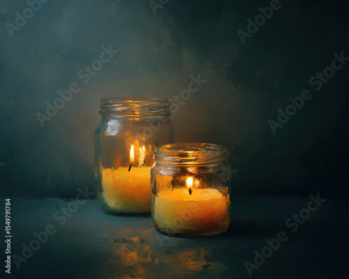 Burning Candles in Minimalist Glass Jars Set Against Transparent Background

