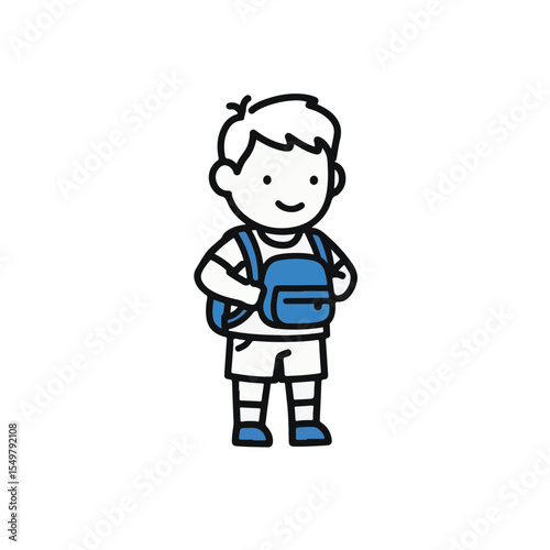 A young boy ready for school with a backpack.