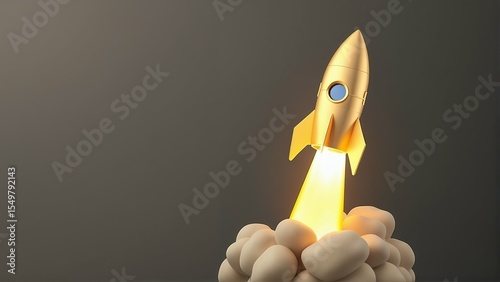 Golden rocket launch startup business concept innovation technology space travel idea