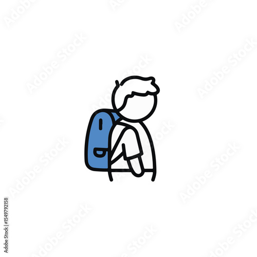 Illustration of schoolboy with backpack on his shoulder.