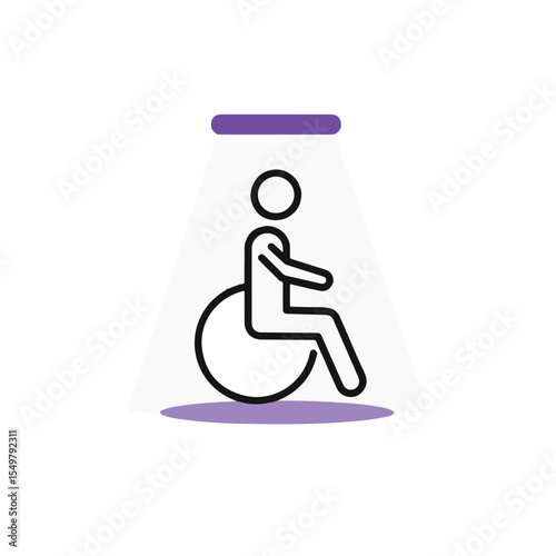 An inclusive symbol showcasing a person in a wheelchair, under a spotlight.