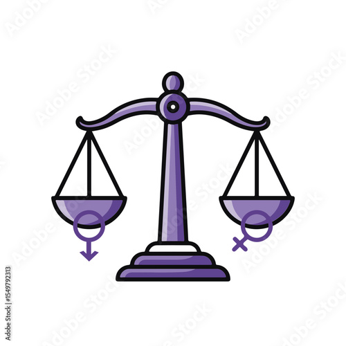 Equal balance between genders as depicted by a scale with the male and female symbols on each side.