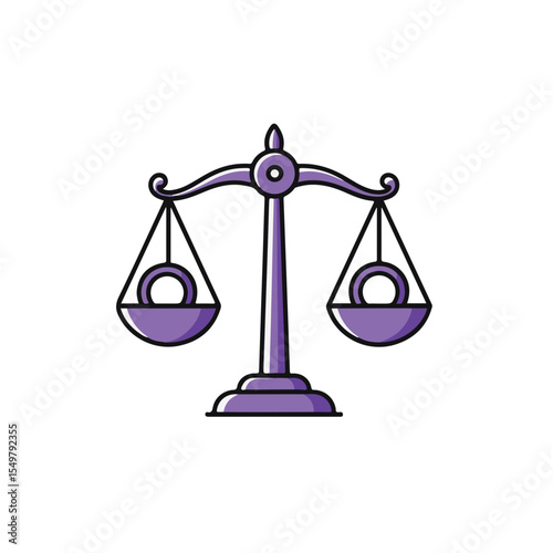 Purple Justice scale icon represents Legal and justice concept.