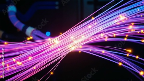 Fiber optic cables data transmission network technology internet connection concept
