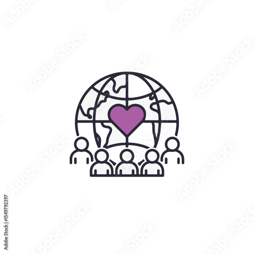 Image depicting a global community united by a shared sense of love, illustrated with heart.