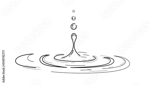 Doodle water drop and circle ripples doodle line. Splash hand drawn line.