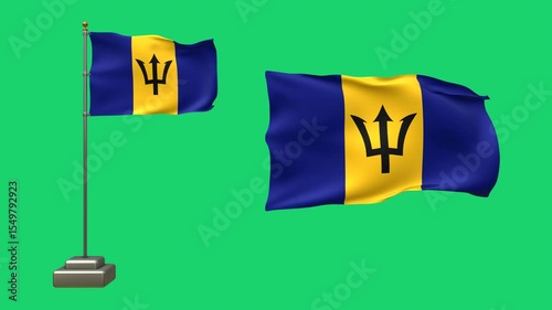 Barbados Flag 3D Animation on Green Background