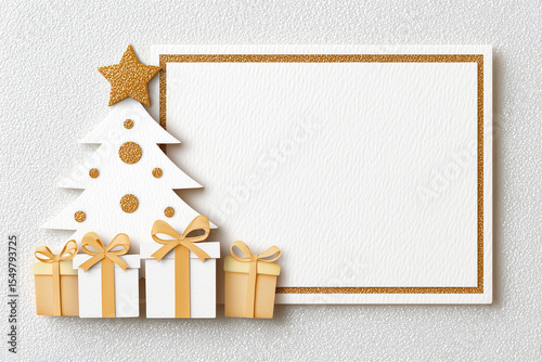 Elegant festive Christmas paper card in golden white colors