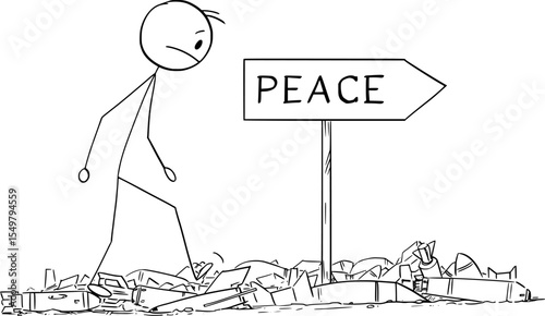 Peace and war , vector cartoon stick figure or character illustration.