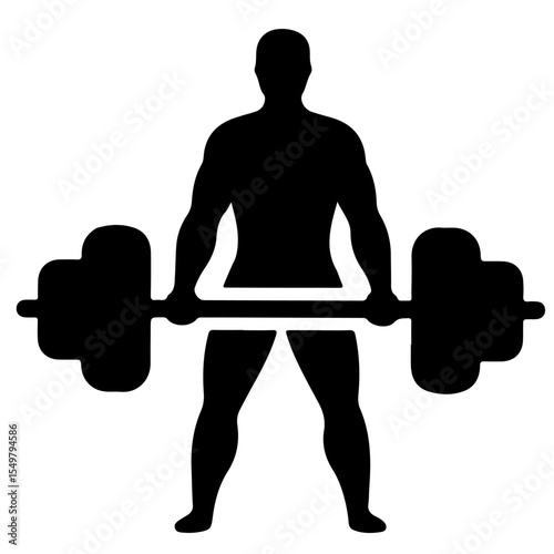 Strongman Weightlifting Silhouette, Black and White Vector Illustration