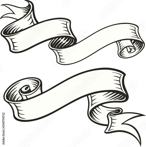 Vintage Banner Illustrations Two Classic Scrolls with Bold Outlines and Elegant Curves Suitable for Various Design Purposes