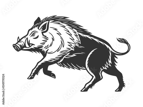 Vector hand-drawn wild boar silhouette isolated on a white background