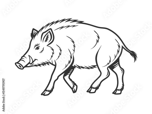 Vector hand-drawn wild boar silhouette isolated on a white background