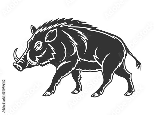 Vector hand-drawn wild boar silhouette isolated on a white background