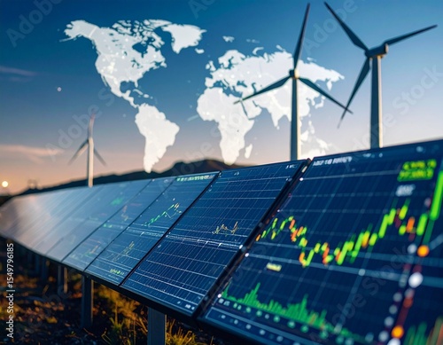 Increase in electricity prices on the world market. Green energy in full development.Investment finance chart,stock market business and exchange financial growth graph